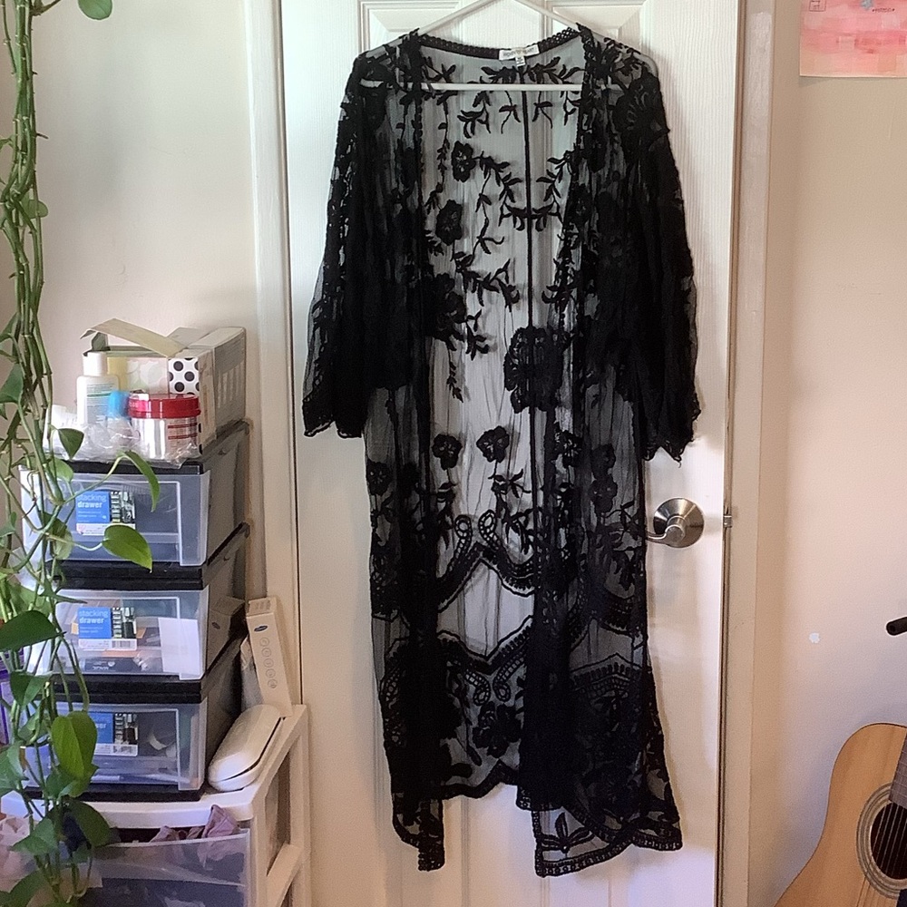Black Sheer Floral Kimono